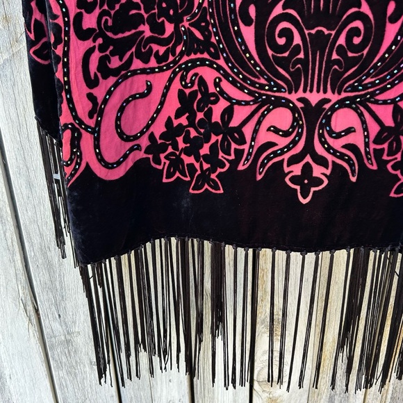 Vintage Y2K R&K Evening Silk Velvet Beaded Kimono Red Black S - Picture 11 of 17